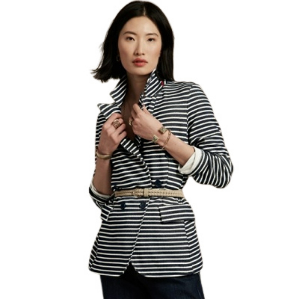 Banana Republic Pique Knit Blazer Preppy Navy